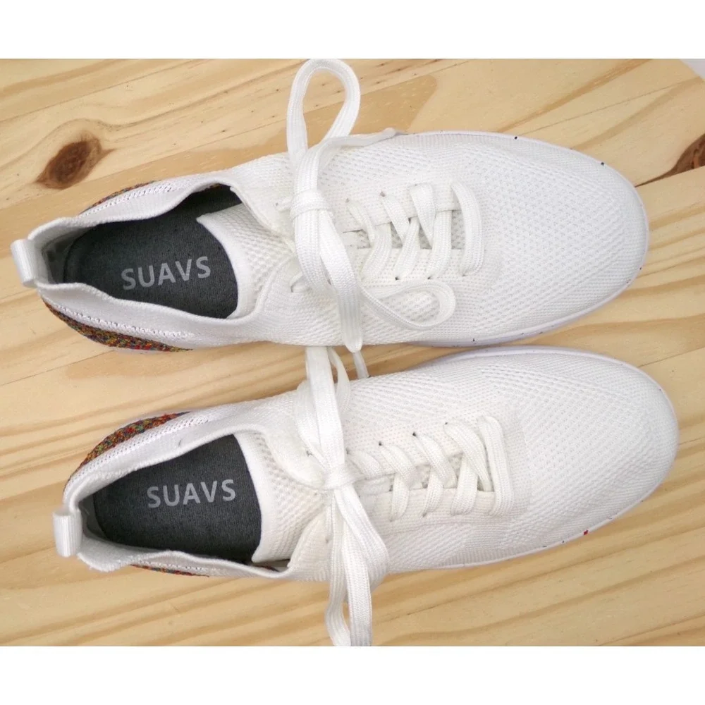 Suavs 247 Shoes Mens White Confetti Colorblock Size 11 Knit Sneakers Breathable